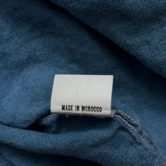 Boggi Milano Shirt Mens Size L Long Sleeve Button 100% Linen Custom Fit Blue - Picture 6 of 6